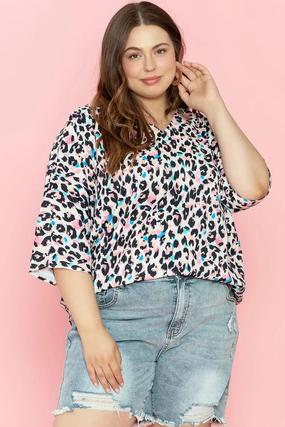Brown leopard batwing top for plus sizes - Love Salve